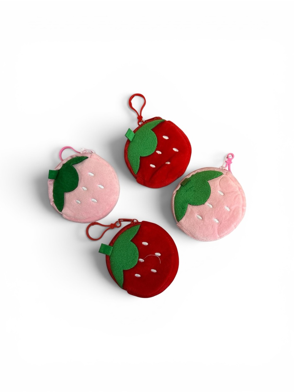 Strawberry Plush Coin Pouches - Red & Light Pink